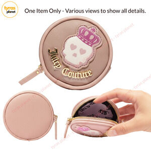 Juicy Couture Pink Skull Crown Coin Halloween Purse Round Zip Wallet Pouch Blush